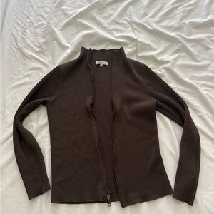 Malbon Brown Ribbed Zip Cardigan